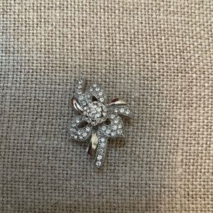 Silver Toned Crystal Bow Pin